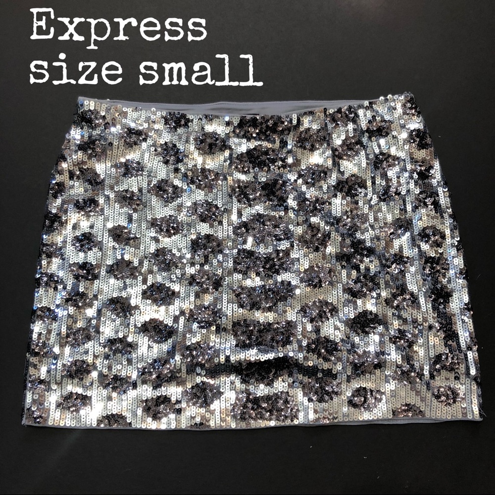 Silver and Black Sequined Mini Skirt